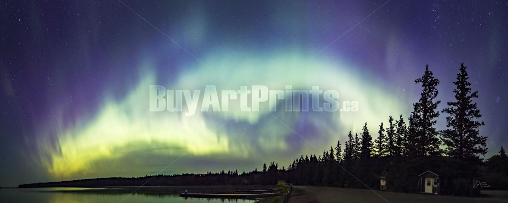 NL1_12x30.jpg Clear Lake aurora borealis,canada,clear lake,green,northern lights,panoramic,rob lovatt,trees,wasagaming,water,